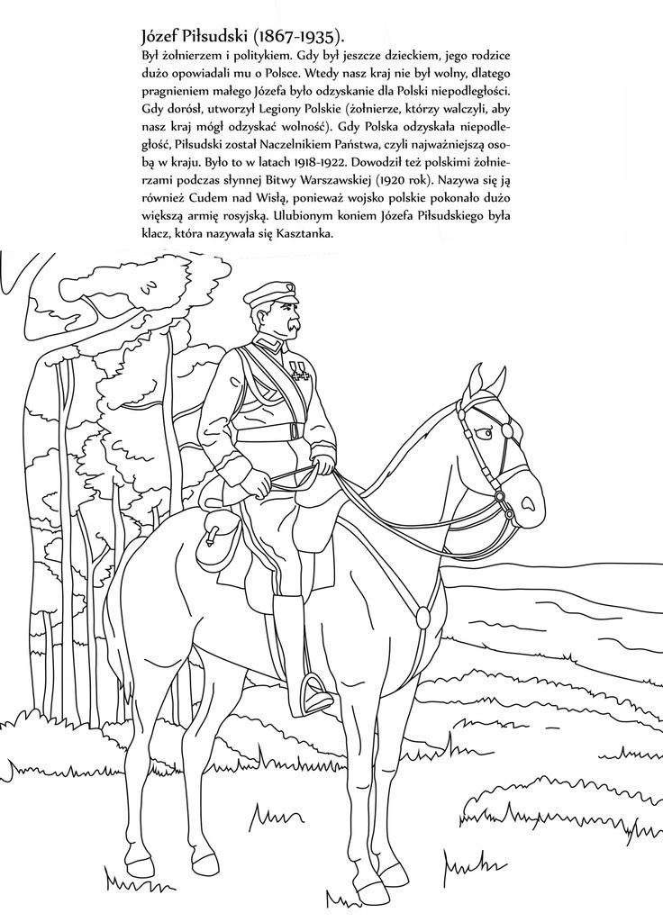 Kolorowanka Józef Piłsudski na koniu